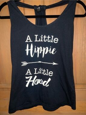Women's Black Graphic Tank Top - A Little Hippie A Little Hood